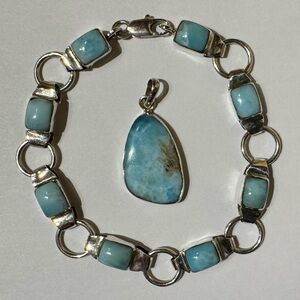 Larimar Sterling Silver Bracelet/Pendant Set Size 7.5